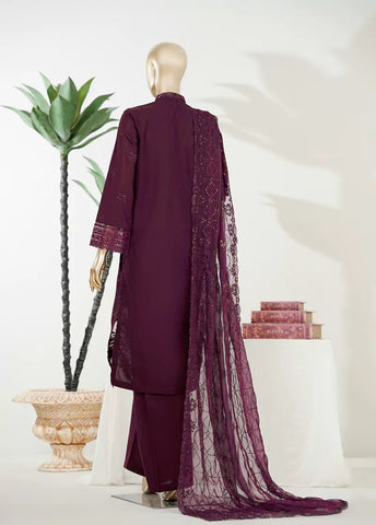 3 Piece Plum Color Embroidered Lawn Shirt with Trouser & Embroidered Dupatta
