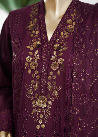 3 Piece Plum Color Embroidered Lawn Shirt with Trouser & Embroidered Dupatta