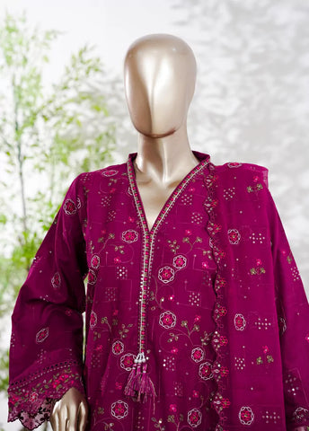 3 Piece Margenta Color Embroidered Lawn Shirt with Trouser & Embroidered Dupatta