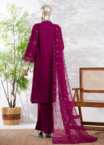 3 Piece Margenta Color Embroidered Lawn Shirt with Trouser & Embroidered Dupatta