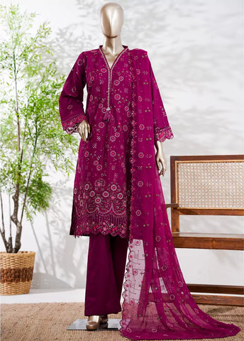 3 Piece Margenta Color Embroidered Lawn Shirt with Trouser & Embroidered Dupatta