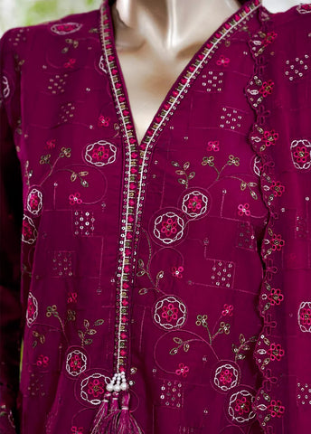 3 Piece Margenta Color Embroidered Lawn Shirt with Trouser & Embroidered Dupatta