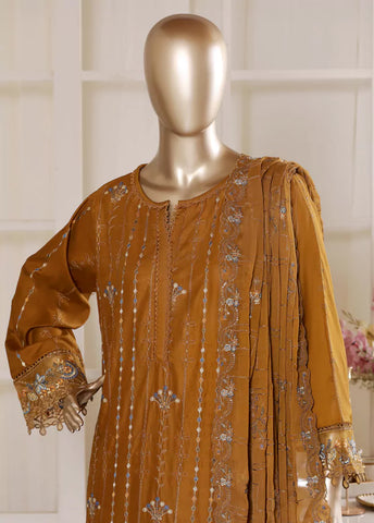 3 Piece Rust Color Embroidered Lawn Shirt with Embroidered Trouser & Dupatta