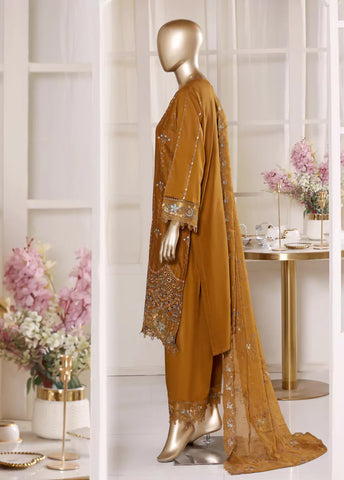 3 Piece Rust Color Embroidered Lawn Shirt with Embroidered Trouser & Dupatta