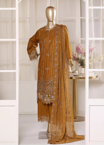3 Piece Rust Color Embroidered Lawn Shirt with Embroidered Trouser & Dupatta