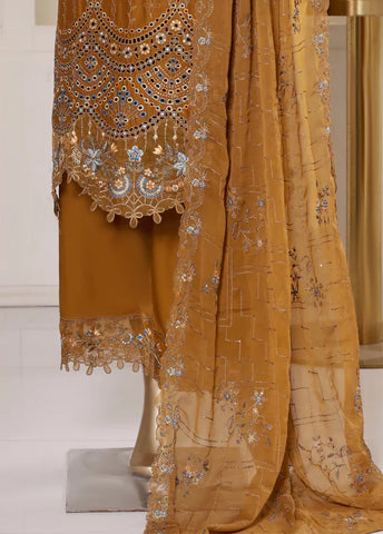 3 Piece Rust Color Embroidered Lawn Shirt with Embroidered Trouser & Dupatta