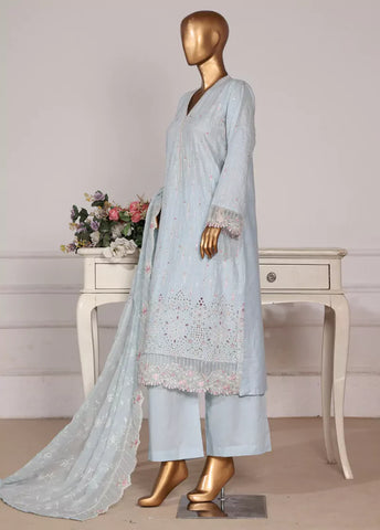 3 Piece Pastel Blue Color Embroidered Lawn Shirt with Embroidered Trouser & Dupatta