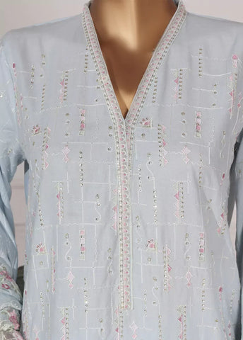 3 Piece Pastel Blue Color Embroidered Lawn Shirt with Embroidered Trouser & Dupatta