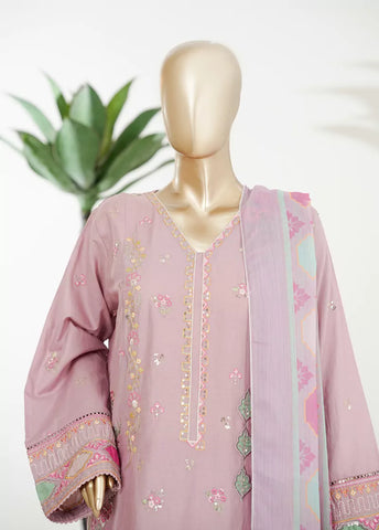 3 Piece Muave Color Embroidered Lawn Shirt with Trouser & Dupatta