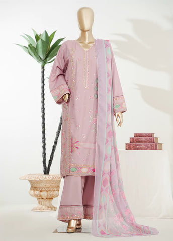 3 Piece Muave Color Embroidered Lawn Shirt with Trouser & Dupatta
