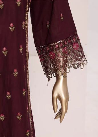3 Piece Maroon Color Embroidered Lawn Shirt with Trouser & Dupatta