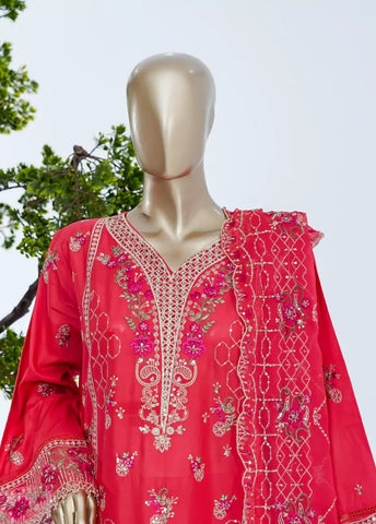 3 Piece Red Color Embroidered Lawn Shirt with Trouser & Embroidered Dupatta