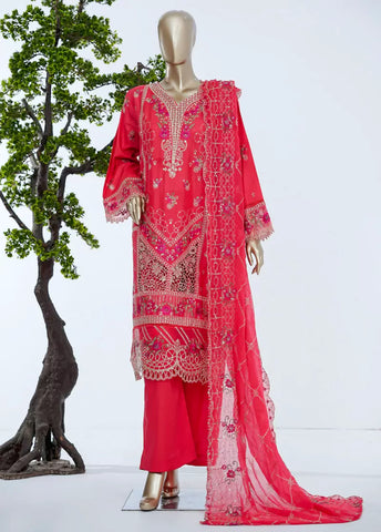 3 Piece Red Color Embroidered Lawn Shirt with Trouser & Embroidered Dupatta
