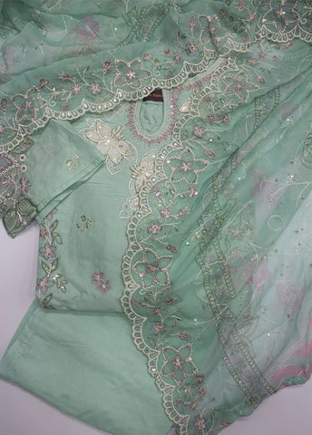 3 Piece Mint Green Color Embroidered Lawn Shirt with Trouser & Embroidered Dupatta