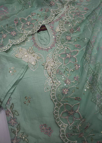 3 Piece Mint Green Color Embroidered Lawn Shirt with Trouser & Embroidered Dupatta
