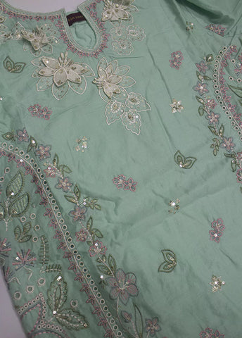 3 Piece Mint Green Color Embroidered Lawn Shirt with Trouser & Embroidered Dupatta