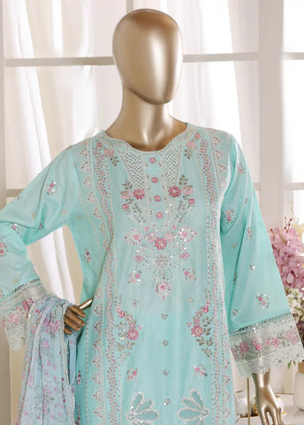 3 Piece Turquoise Color Embroidered Lawn Shirt with Trouser & Embroidered Dupatta