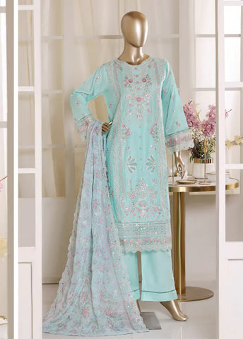 3 Piece Turquoise Color Embroidered Lawn Shirt with Trouser & Embroidered Dupatta