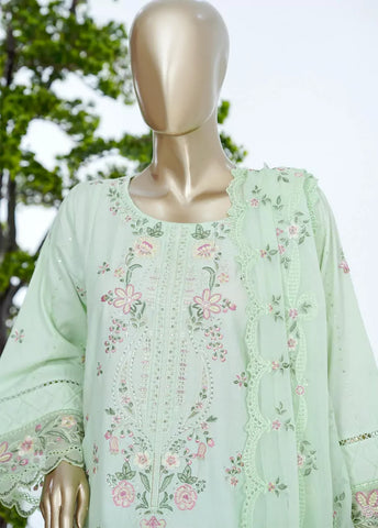 3 Piece Pastel Green Color Embroidered Lawn Shirt with Trouser & Embroidered Dupatta