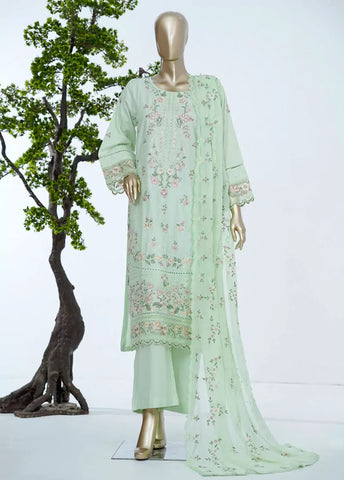 3 Piece Pastel Green Color Embroidered Lawn Shirt with Trouser & Embroidered Dupatta
