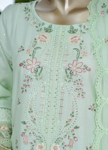 3 Piece Pastel Green Color Embroidered Lawn Shirt with Trouser & Embroidered Dupatta