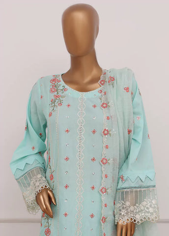 3 Piece Turquoise Color Embroidered Lawn Shirt with Trouser & Embroidered Dupatta
