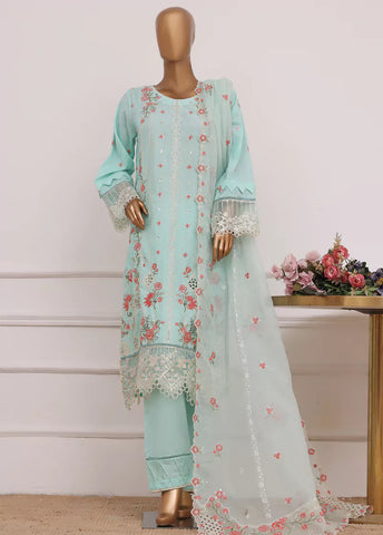3 Piece Turquoise Color Embroidered Lawn Shirt with Trouser & Embroidered Dupatta