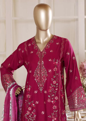 3 Piece Shocking Pink Color Embroidered Lawn Shirt with Trouser & Dupatta