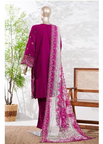 3 Piece Color Embroidered Lawn Shirt with Trouser & Embroidered Dupatta