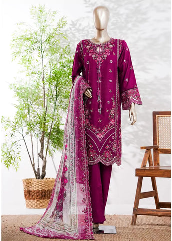 3 Piece Color Embroidered Lawn Shirt with Trouser & Embroidered Dupatta