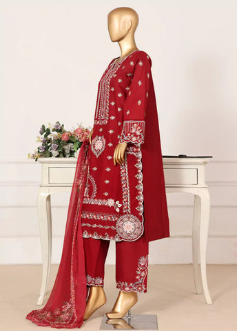 3 Piece Red Color Embroidered Lawn Shirt with Embroidered Trouser & Dupatta
