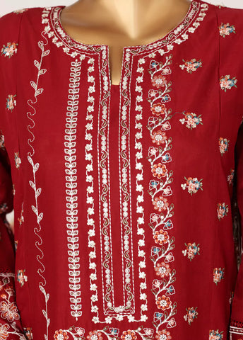 3 Piece Red Color Embroidered Lawn Shirt with Embroidered Trouser & Dupatta