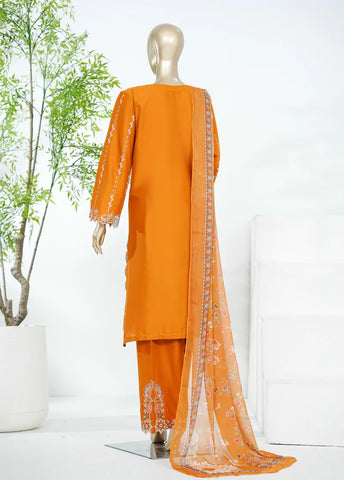3 Piece Orange Color Embroidered Lawn Shirt with Dupatta & Embroidered Trouser