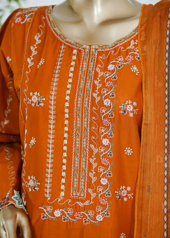 3 Piece Orange Color Embroidered Lawn Shirt with Dupatta & Embroidered Trouser