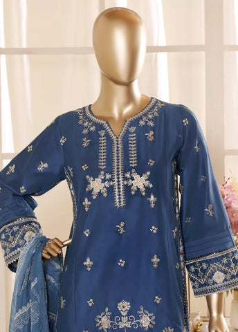 3 Piece Blue Color Embroidered Lawn Shirt with Embroidered Trouser & Dupatta