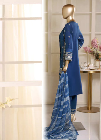 3 Piece Blue Color Embroidered Lawn Shirt with Embroidered Trouser & Dupatta