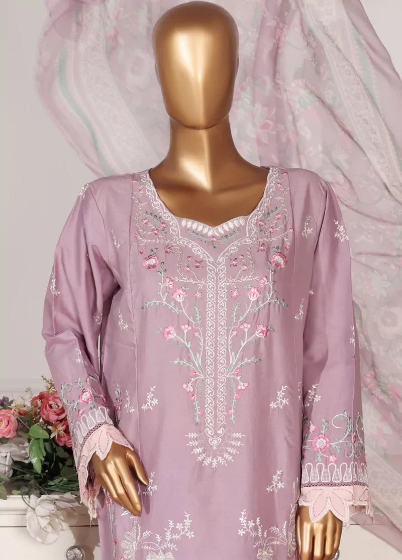 3 Piece Color Embroidered Lawn Shirt with Dupata & Embroidered Trouser