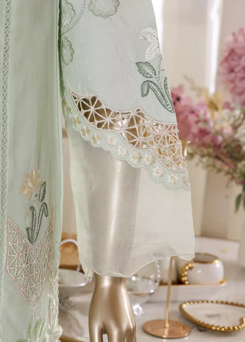 3 Piece Pastel Green Color Embroidered Lawn Shirt with Trouser & Embroidered Dupatta