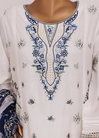 3 Piece White Color Embroidered Lawn Shirt with Trouser & Embroidered Dupatta