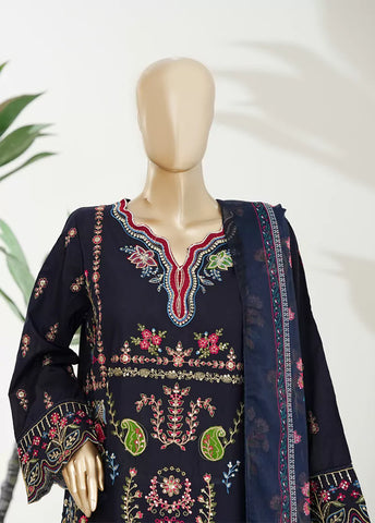 3 Piece Navy Blue Color Embroidered Lawn Shirt with Embroidered Trouser & Dupatta