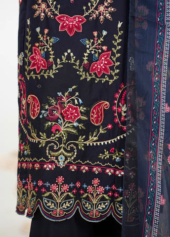 3 Piece Navy Blue Color Embroidered Lawn Shirt with Embroidered Trouser & Dupatta