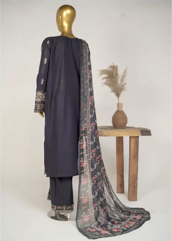 3 Piece Black Color Embroidered Lawn Shirt with Embroidered Trouser & Embroidered Dupatta
