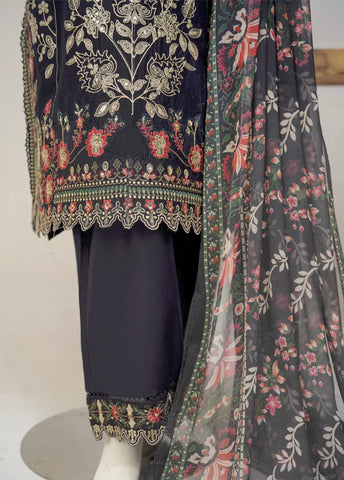 3 Piece Black Color Embroidered Lawn Shirt with Embroidered Trouser & Embroidered Dupatta