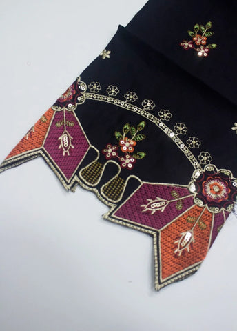 3 Piece Black Color Embroidered Lawn Shirt with Embroidered Trouser & Dupatta
