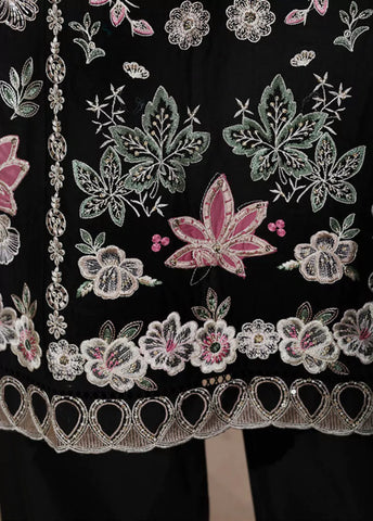 3 Piece Black Color Embroidered Lawn Shirt with Dupata & Embroidered Trouser