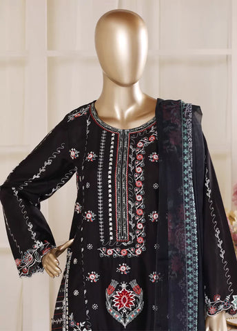 3 Piece Black Color Embroidered Lawn Shirt with Embroidered Trouser & Dupatta