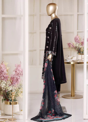 3 Piece Black Color Embroidered Lawn Shirt with Embroidered Trouser & Dupatta