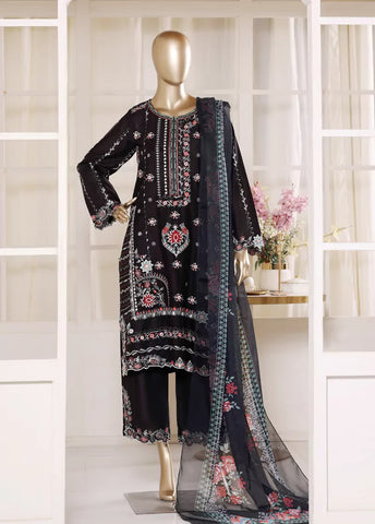 3 Piece Black Color Embroidered Lawn Shirt with Embroidered Trouser & Dupatta