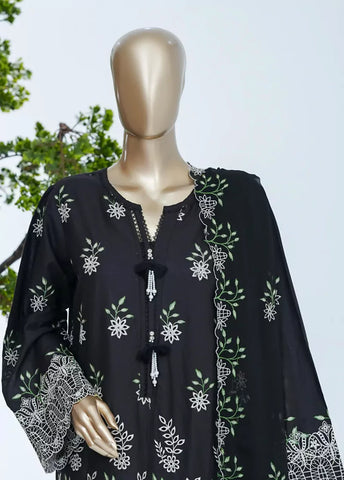 3 Piece Black Color Embroidered Lawn Shirt with Trouser & Embroidered Dupatta