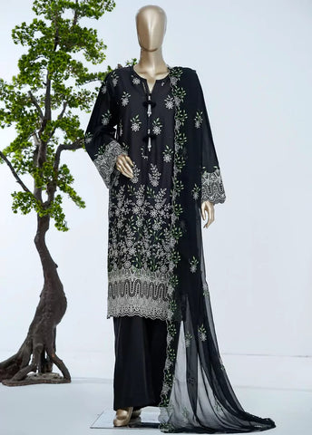 3 Piece Black Color Embroidered Lawn Shirt with Trouser & Embroidered Dupatta